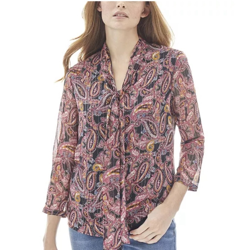 NWT Jones NY Women's Tie Front Blouse, Size L